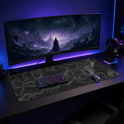 Large Extended Gaming Mouse Pad (35 × 17 in) – XXL Non‑Slip Desk Mat with Topographic Map Contour Design for Office, Laptop, and Gaming