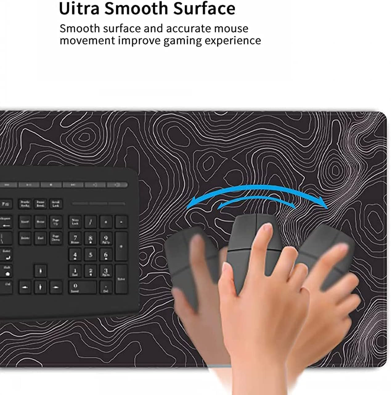 Large Extended Gaming Mouse Pad (35 × 17 in) – XXL Non‑Slip Desk Mat with Topographic Map Contour Design for Office, Laptop, and Gaming