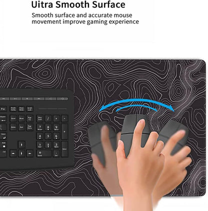Large Extended Gaming Mouse Pad (35 × 17 in) – XXL Non‑Slip Desk Mat with Topographic Map Contour Design for Office, Laptop, and Gaming