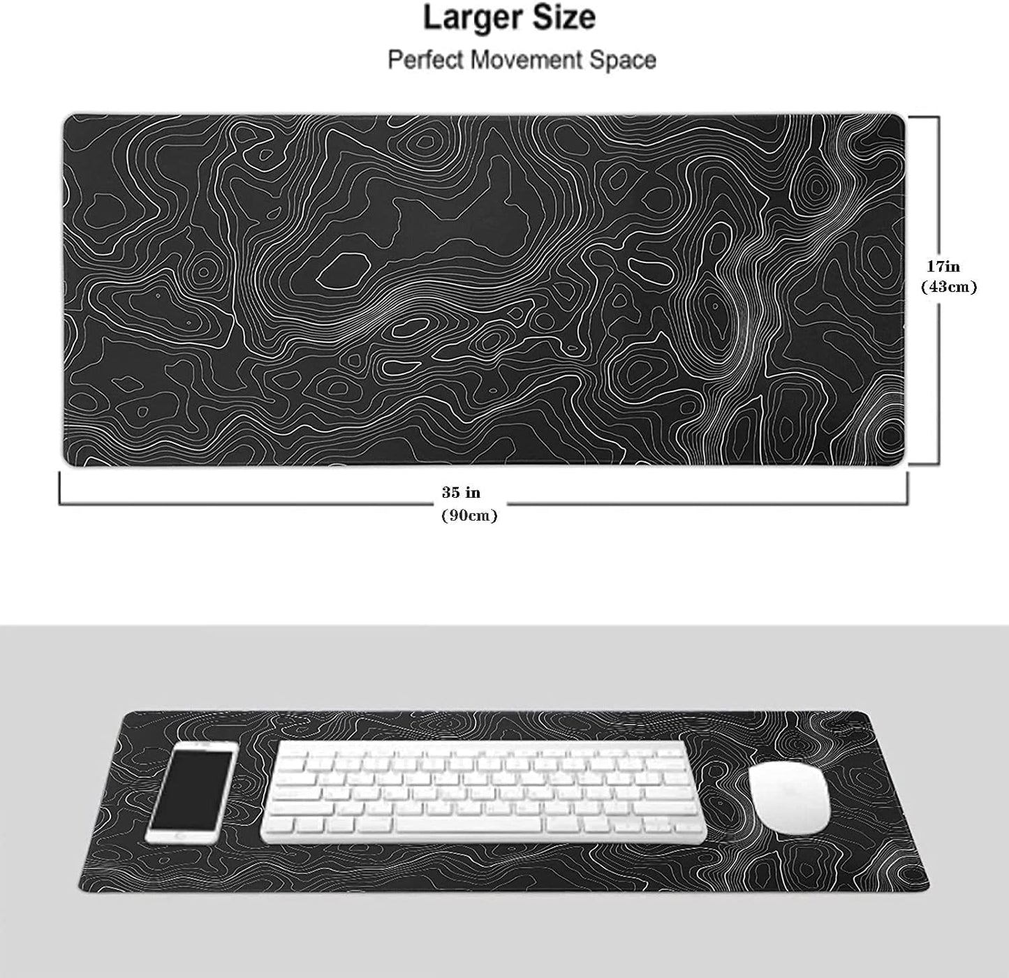 Large Extended Gaming Mouse Pad (35 × 17 in) – XXL Non‑Slip Desk Mat with Topographic Map Contour Design for Office, Laptop, and Gaming