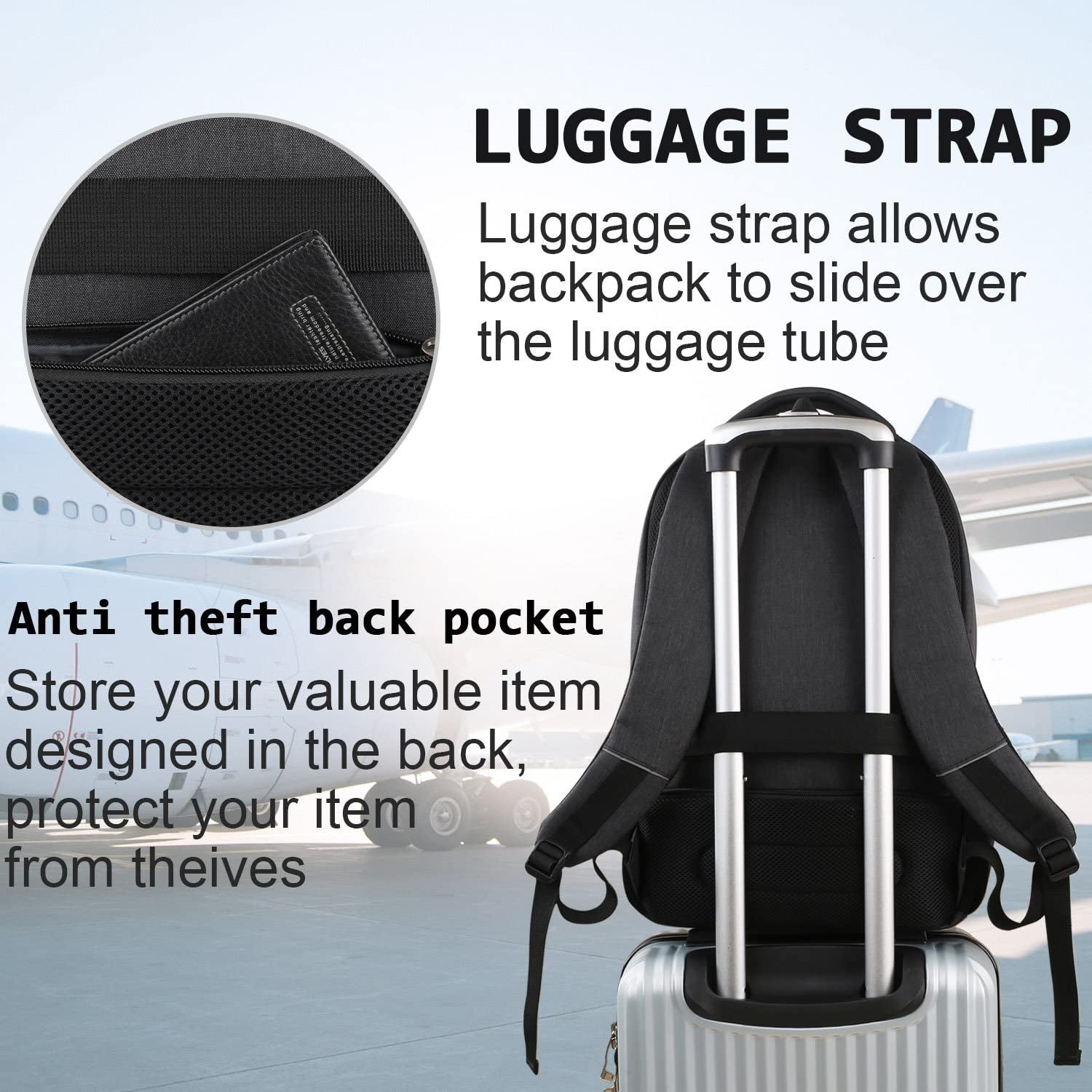 Laptop Backpack – Slim, Water‑Resistant, Anti‑Theft Business Travel Bag for Men and Women, Fits 15.6‑Inch Laptops – Black