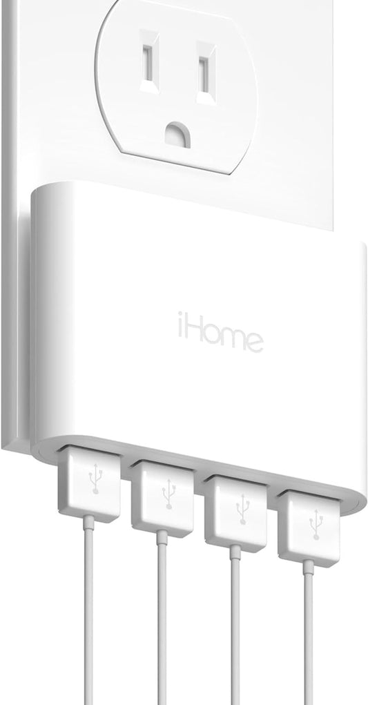 Slim 4‑Port USB Wall Charger – Flat Multi‑Port AC Charging Block for Home and Travel