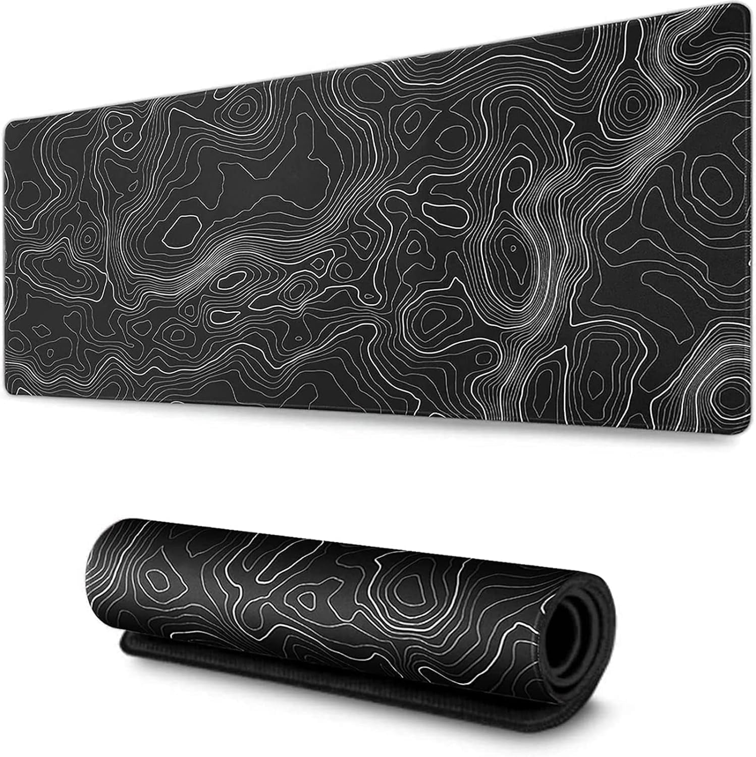 Large Extended Gaming Mouse Pad (35 × 17 in) – XXL Non‑Slip Desk Mat with Topographic Map Contour Design for Office, Laptop, and Gaming