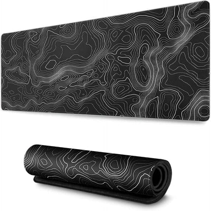 Large Extended Gaming Mouse Pad (35 × 17 in) – XXL Non‑Slip Desk Mat with Topographic Map Contour Design for Office, Laptop, and Gaming