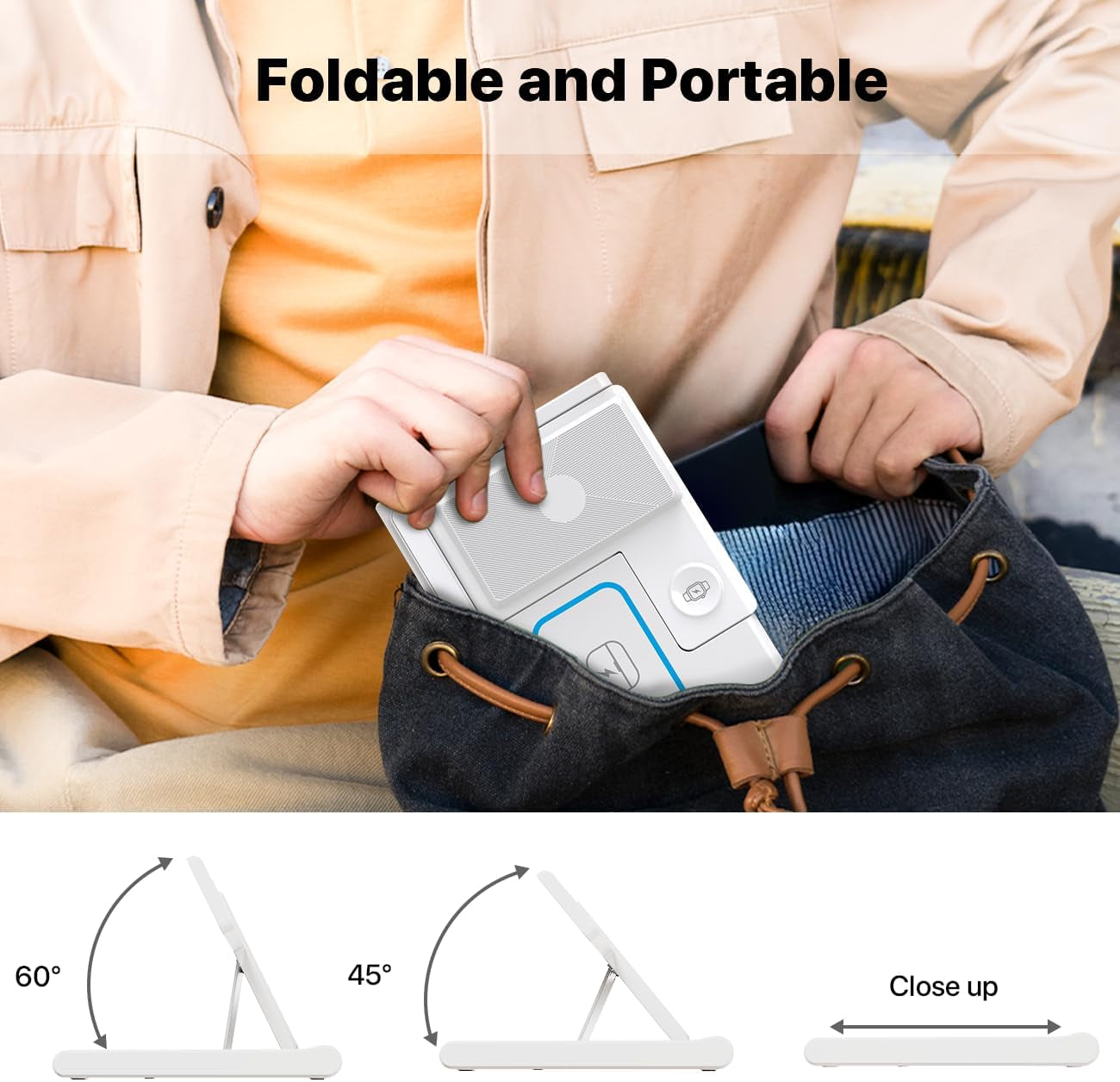 Foldable 3‑in‑1 Wireless Charging Station – Fast Qi Induction Charger Compatible with iPhone 13/12/11 Pro Max, XR, XS Max, X, 8 Plus and Apple Watch Series (White)