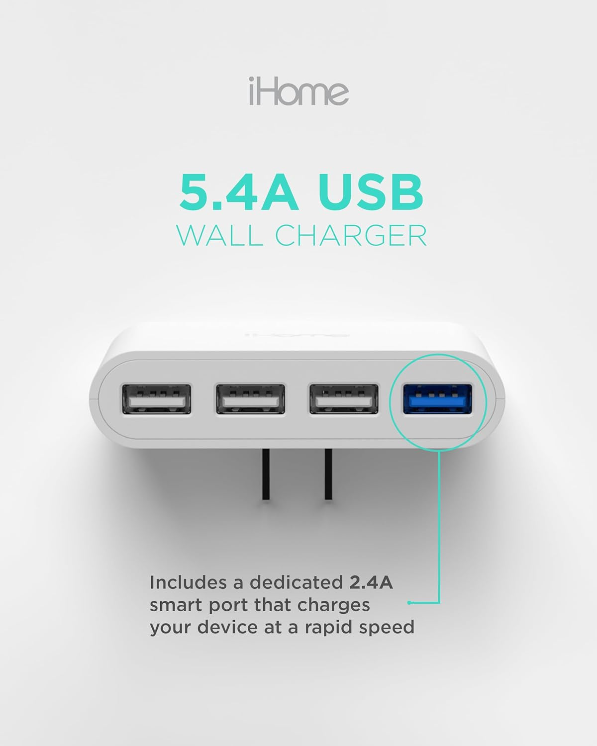 Slim 4‑Port USB Wall Charger – Flat Multi‑Port AC Charging Block for Home and Travel
