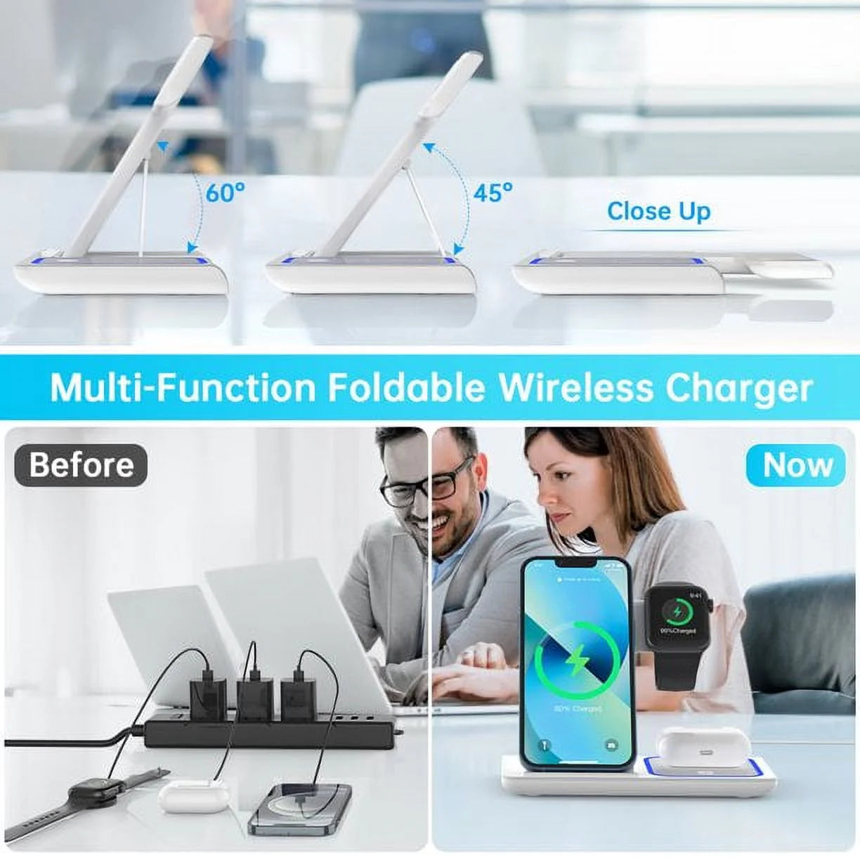 3‑in‑1 Wireless Charging Station with Breathing LED Indicator – Fast Charging Dock Compatible with iPhone 17/16/15/14/13/12/11 Pro Max/XS, Apple Watch Series 10–4, and AirPods 4/3/2/Pro