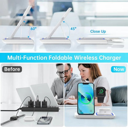 3‑in‑1 Wireless Charging Station with Breathing LED Indicator – Fast Charging Dock Compatible with iPhone 17/16/15/14/13/12/11 Pro Max/XS, Apple Watch Series 10–4, and AirPods 4/3/2/Pro