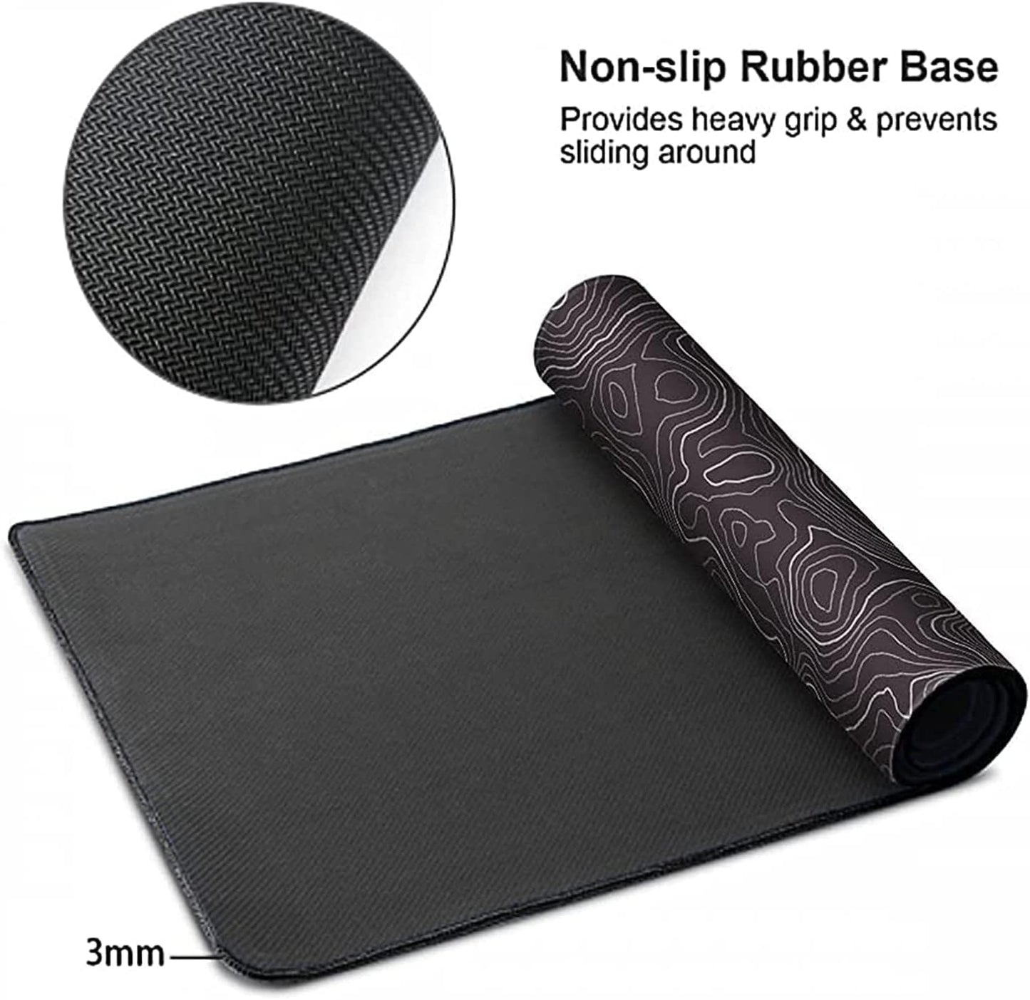 Large Extended Gaming Mouse Pad (35 × 17 in) – XXL Non‑Slip Desk Mat with Topographic Map Contour Design for Office, Laptop, and Gaming
