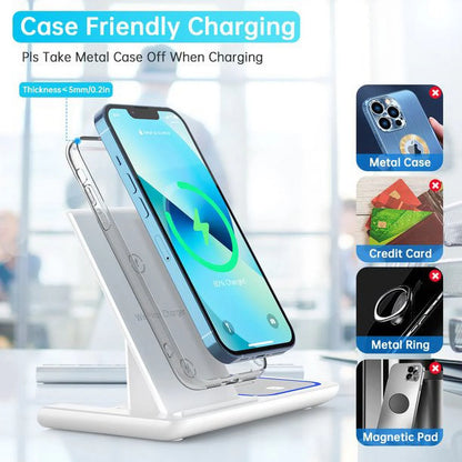 3‑in‑1 Wireless Charging Station with Breathing LED Indicator – Fast Charging Dock Compatible with iPhone 17/16/15/14/13/12/11 Pro Max/XS, Apple Watch Series 10–4, and AirPods 4/3/2/Pro