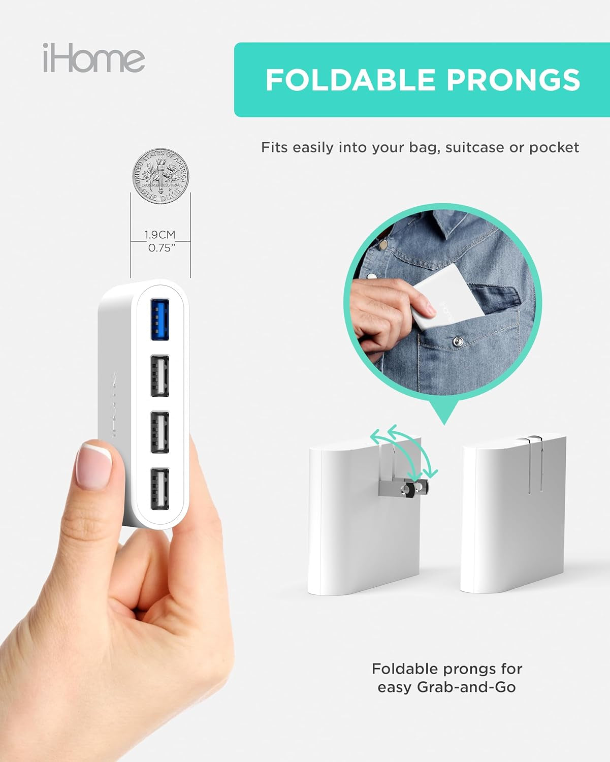 Slim 4‑Port USB Wall Charger – Flat Multi‑Port AC Charging Block for Home and Travel